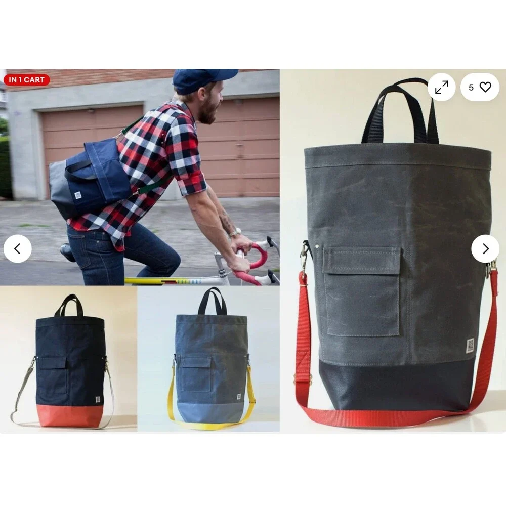 Chester Wallace Portland Oregon Waxed Canvas Upright Tote Tan & Black Unisex